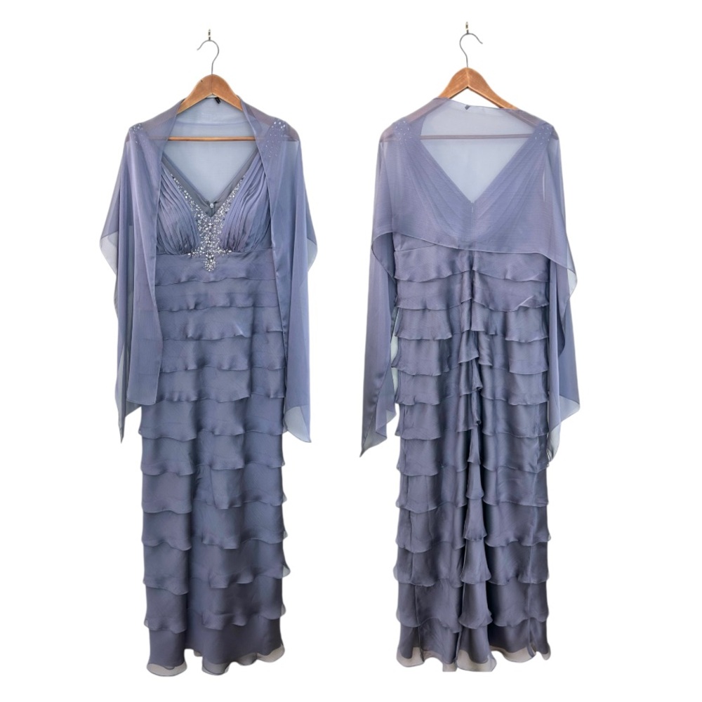 Beaded Tiered Lavender Maxi Dress with V-Neck - Picture 2 of 16